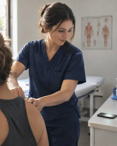 The same physiotherapist focused on her patient